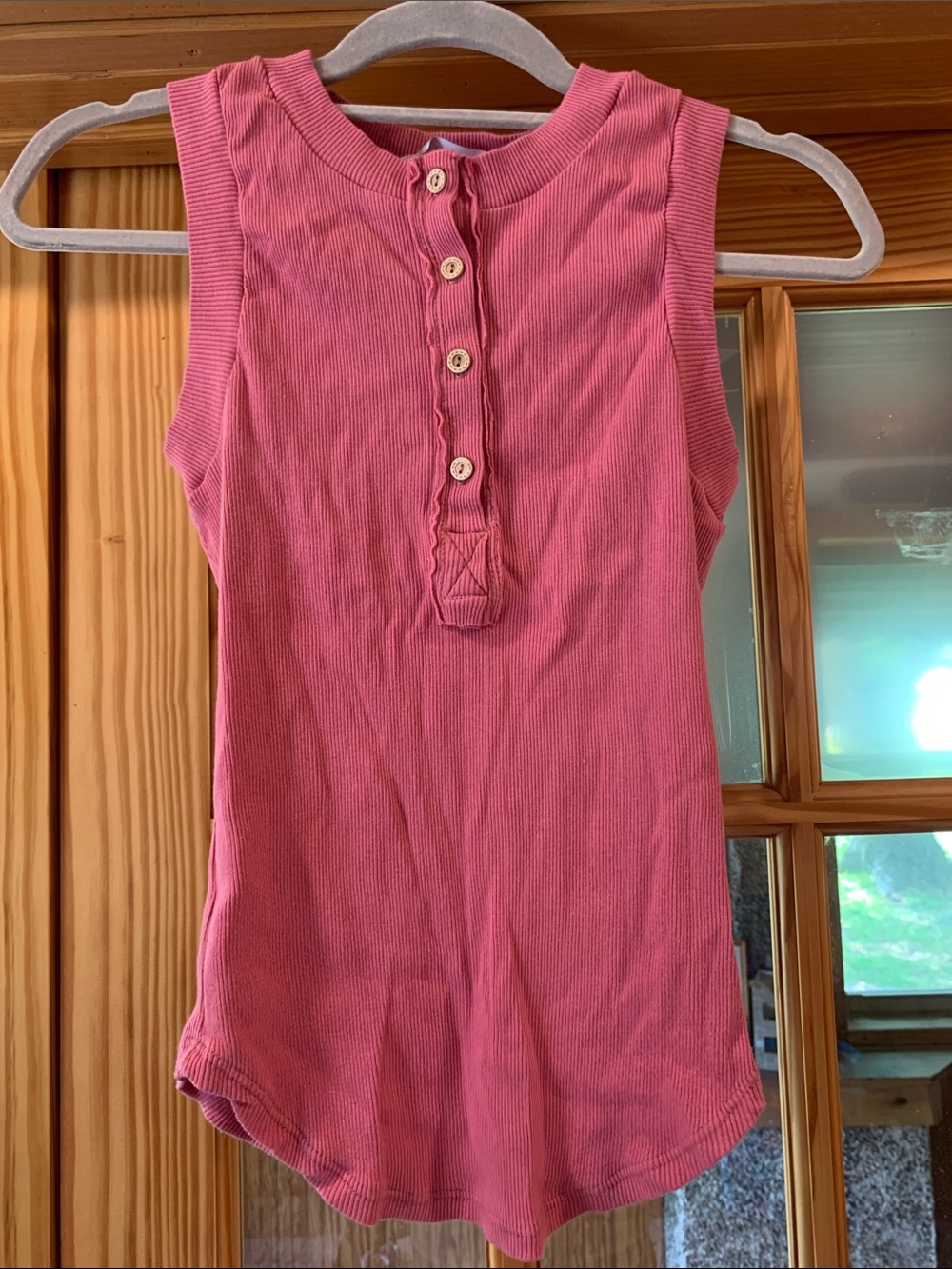Women’s Ces Femme Ribbed Cotton Blend Henley Baby Pink Sleeveless Tank Top M